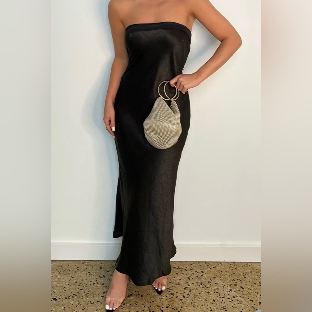 NWT RUNAWAY THE LABEL Black Leila Midi Slip Dress